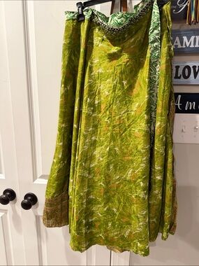 Green Floral Midi Skirt - Versatile Women's Wrap Skirt